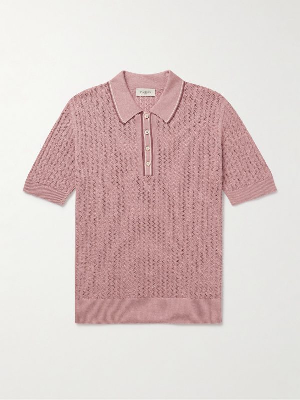 Striped Pointelle-Knit Silk and Linen-Blend Polo Shirt Striped Pointelle-Knit Silk and Linen-Blend Polo Shirt