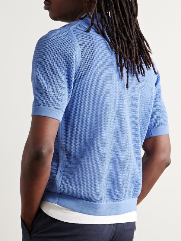 Slim-Fit Camp-Collar Pointelle-Knit Cotton Shirt - BK Slim-Fit Camp-Collar Pointelle-Knit Cotton Shirt - BK