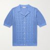 Slim-Fit Camp-Collar Pointelle-Knit Cotton Shirt Slim-Fit Camp-Collar Pointelle-Knit Cotton Shirt