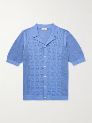 Slim-Fit Camp-Collar Pointelle-Knit Cotton Shirt Slim-Fit Camp-Collar Pointelle-Knit Cotton Shirt