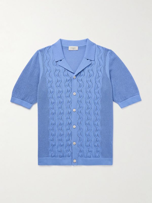 Slim-Fit Camp-Collar Pointelle-Knit Cotton Shirt Slim-Fit Camp-Collar Pointelle-Knit Cotton Shirt