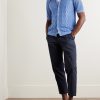 Slim-Fit Camp-Collar Pointelle-Knit Cotton Shirt - OU Slim-Fit Camp-Collar Pointelle-Knit Cotton Shirt - OU