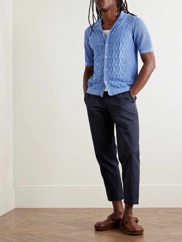 Slim-Fit Camp-Collar Pointelle-Knit Cotton Shirt - OU Slim-Fit Camp-Collar Pointelle-Knit Cotton Shirt - OU