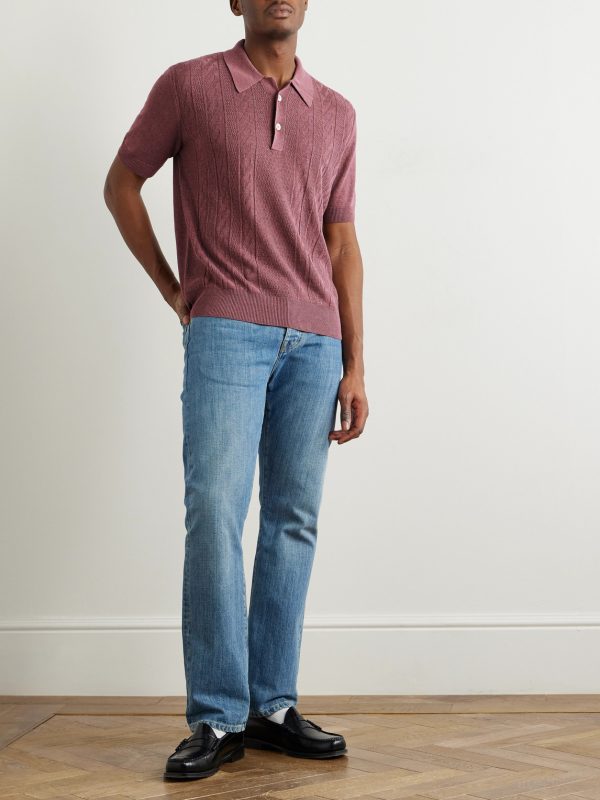 Cable-Knit Silk and Linen-Blend Polo Shirt - OU