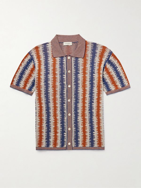 Striped Silk and Linen-Blend Jacquard Shirt Striped Silk and Linen-Blend Jacquard Shirt
