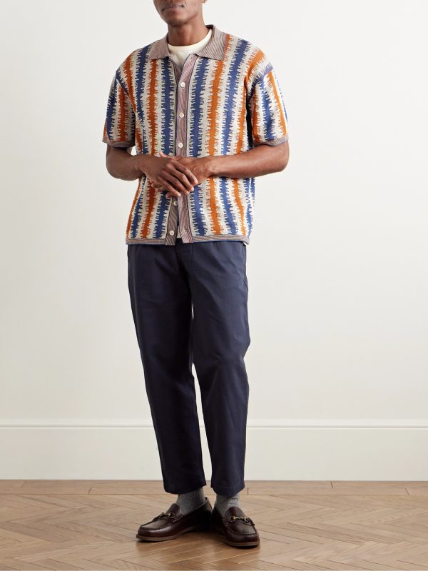 Striped Silk and Linen-Blend Jacquard Shirt - OU Striped Silk and Linen-Blend Jacquard Shirt - OU