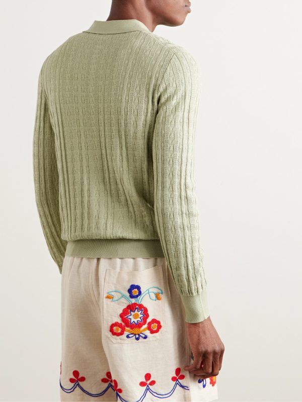 Slim-Fit Pointelle-Knit Silk and Cotton-Blend Polo Shirt - BK Slim-Fit Pointelle-Knit Silk and Cotton-Blend Polo Shirt - BK