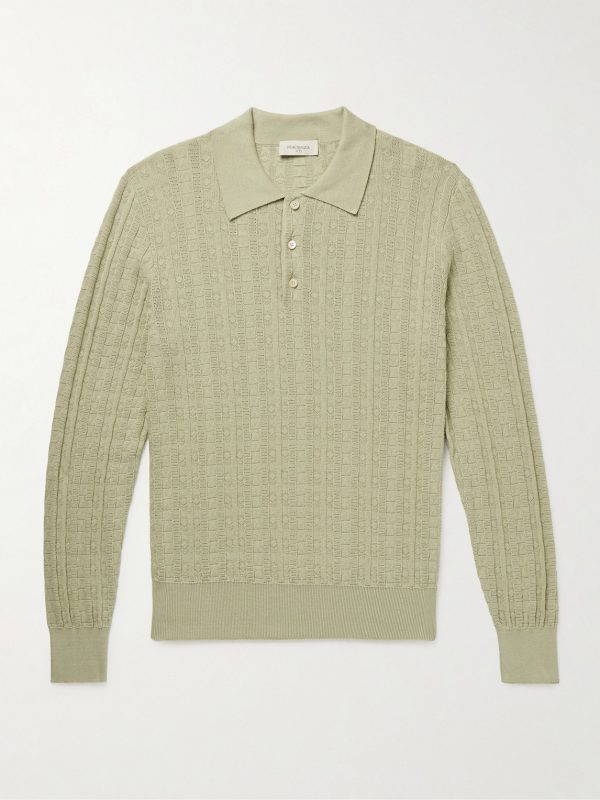 Slim-Fit Pointelle-Knit Silk and Cotton-Blend Polo Shirt Slim-Fit Pointelle-Knit Silk and Cotton-Blend Polo Shirt