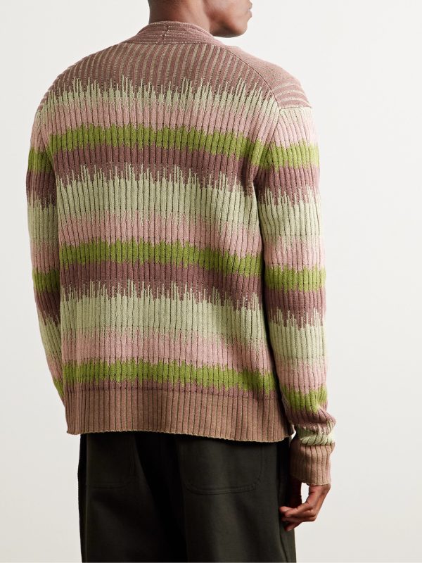 Striped Silk and Linen-Blend Cardigan - BK Striped Silk and Linen-Blend Cardigan - BK