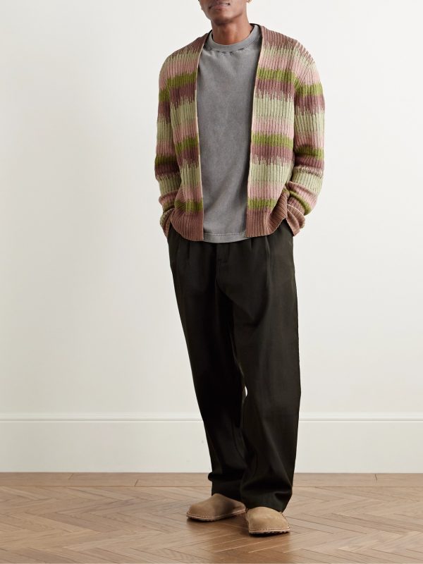 Striped Silk and Linen-Blend Cardigan - OU Striped Silk and Linen-Blend Cardigan - OU