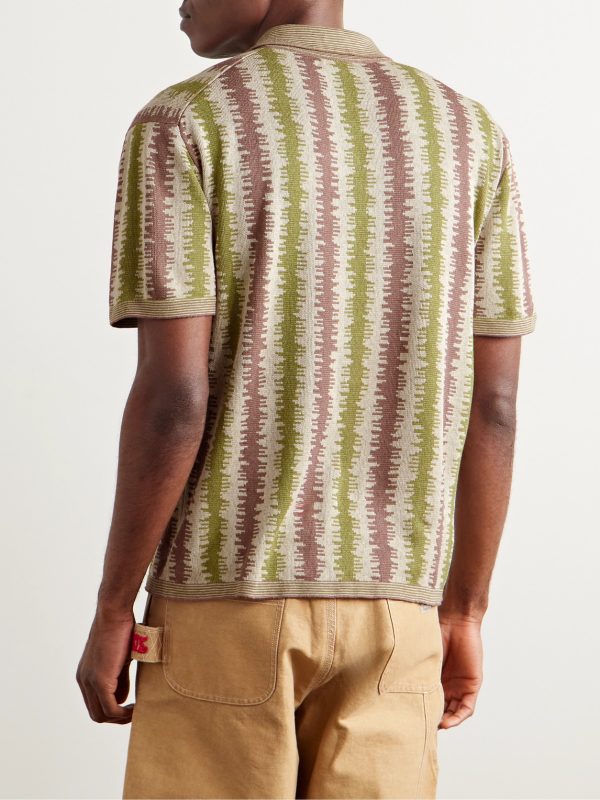 Striped Silk and Linen-Blend Jacquard Polo Shirt - BK Striped Silk and Linen-Blend Jacquard Polo Shirt - BK