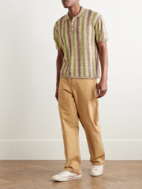 Striped Silk and Linen-Blend Jacquard Polo Shirt - OU Striped Silk and Linen-Blend Jacquard Polo Shirt - OU