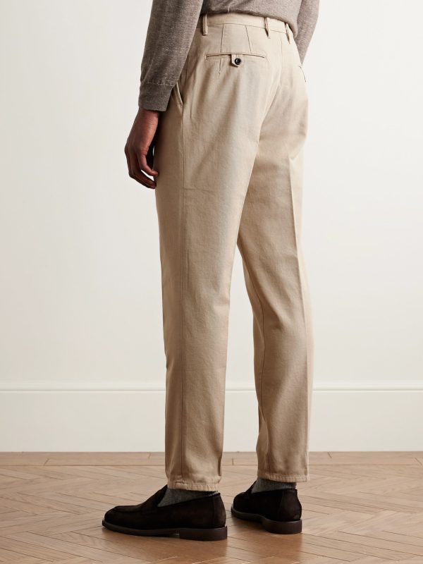 Slim-Fit Pleated Cotton-Twill Trousers - BK