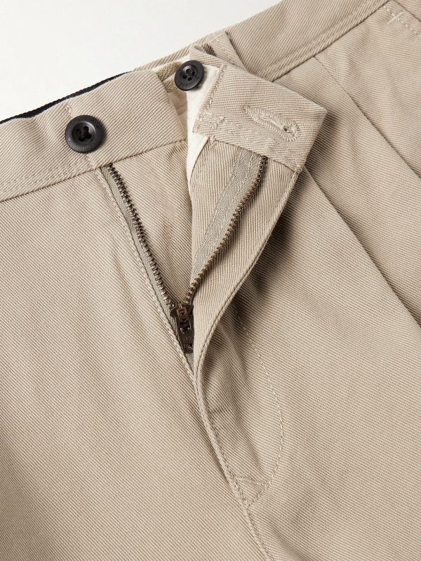 Slim-Fit Pleated Cotton-Twill Trousers - E1
