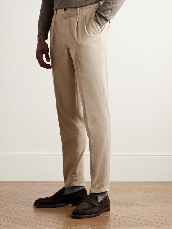 Slim-Fit Pleated Cotton-Twill Trousers - FR
