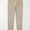 Slim-Fit Pleated Cotton-Twill Trousers