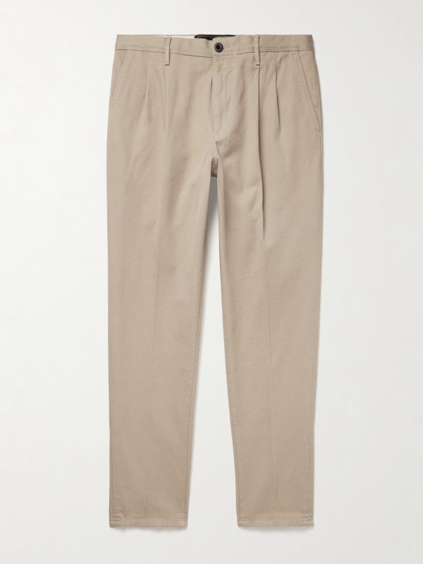 Slim-Fit Pleated Cotton-Twill Trousers