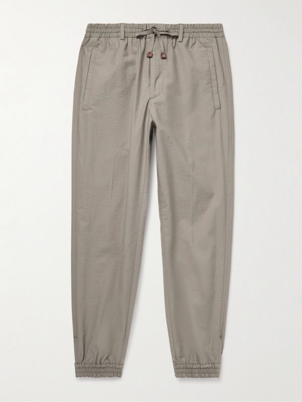 Teknosartorial Slim-Fit Tapered Cotton-Blend Poplin Drawstring Trousers