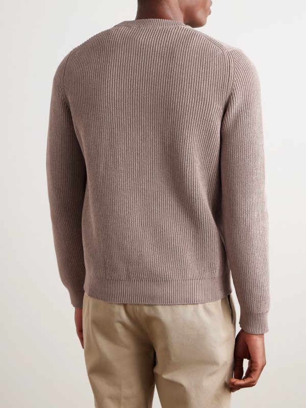 Zanone Ribbed Cotton Crêpe Sweater - BK Zanone Ribbed Cotton Crêpe Sweater - BK