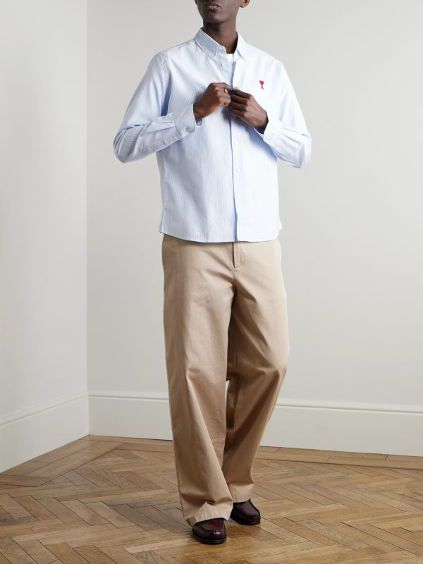 ADC Button-Down Collar Logo-Embroidered Striped Cotton Oxford Shirt - OU