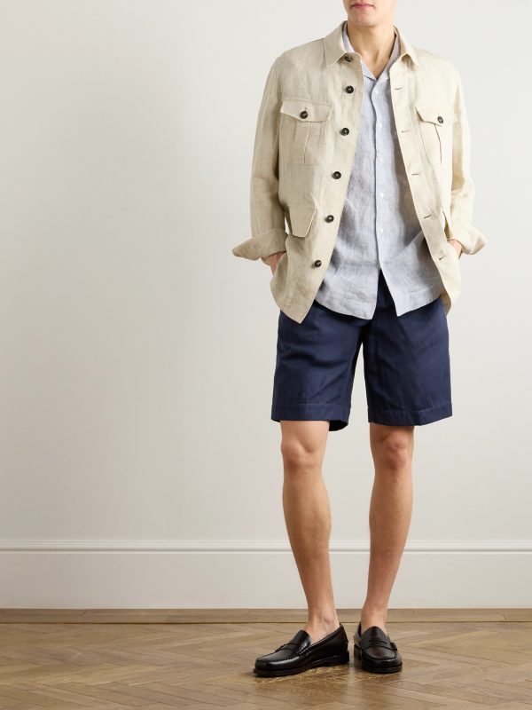 Venezia 1951 Straight-Leg Cotton and Linen-Blend Twill Drawstring Bermuda Shorts - OU Venezia 1951 Straight-Leg Cotton and Linen-Blend Twill Drawstring Bermuda Shorts - OU
