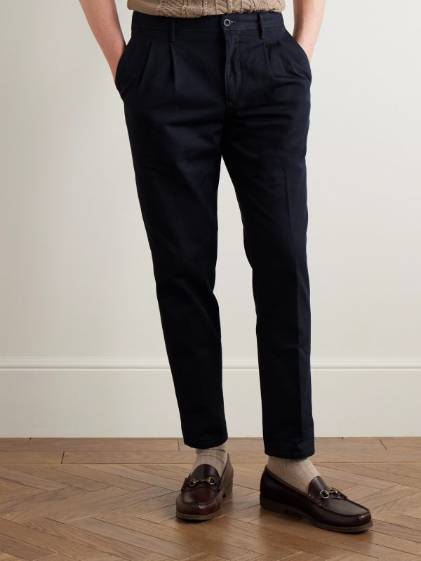 Slim-Fit Pleated Cotton-Twill Trousers - FR Slim-Fit Pleated Cotton-Twill Trousers - FR
