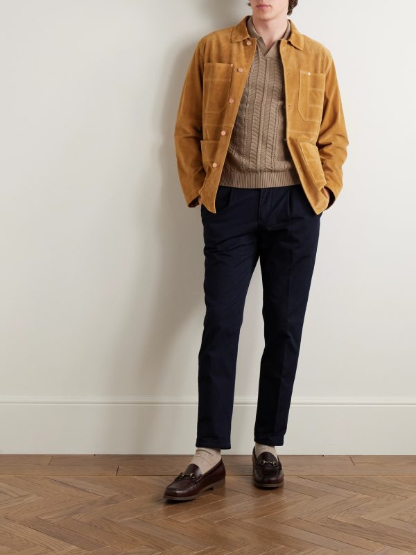 Slim-Fit Pleated Cotton-Twill Trousers - OU Slim-Fit Pleated Cotton-Twill Trousers - OU
