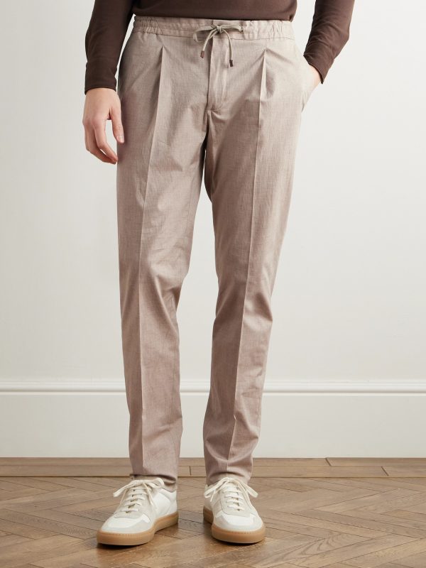 Venezia 1951 Slim-Fit Tapered Pleated Striped Cotton-Blend Trousers - FR Venezia 1951 Slim-Fit Tapered Pleated Striped Cotton-Blend Trousers - FR