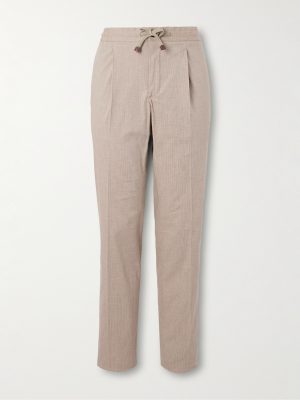 Venezia 1951 Slim-Fit Tapered Pleated Striped Cotton-Blend Trousers Venezia 1951 Slim-Fit Tapered Pleated Striped Cotton-Blend Trousers