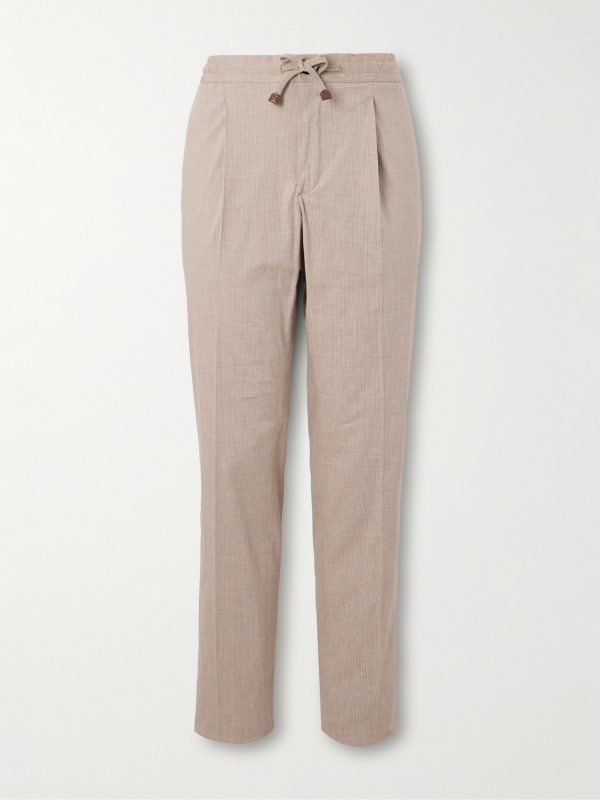 Venezia 1951 Slim-Fit Tapered Pleated Striped Cotton-Blend Trousers Venezia 1951 Slim-Fit Tapered Pleated Striped Cotton-Blend Trousers