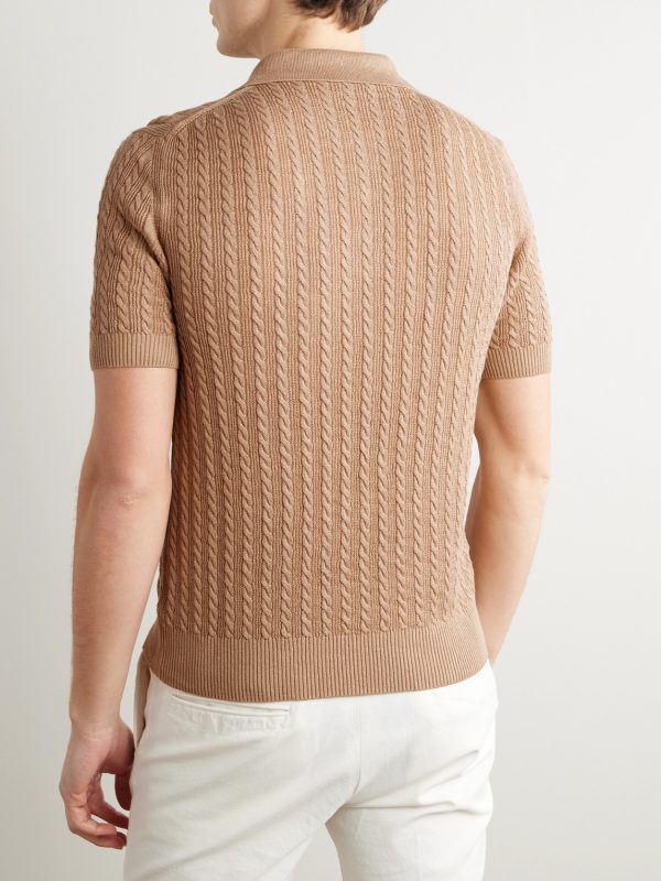 Slim-Fit Cable-Knit Linen and Cotton-Blend Polo Shirt - BK Slim-Fit Cable-Knit Linen and Cotton-Blend Polo Shirt - BK
