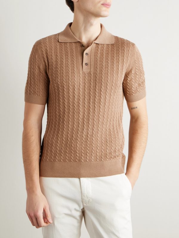 Slim-Fit Cable-Knit Linen and Cotton-Blend Polo Shirt - FR Slim-Fit Cable-Knit Linen and Cotton-Blend Polo Shirt - FR