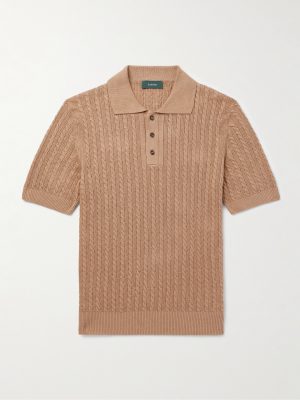 Slim-Fit Cable-Knit Linen and Cotton-Blend Polo Shirt