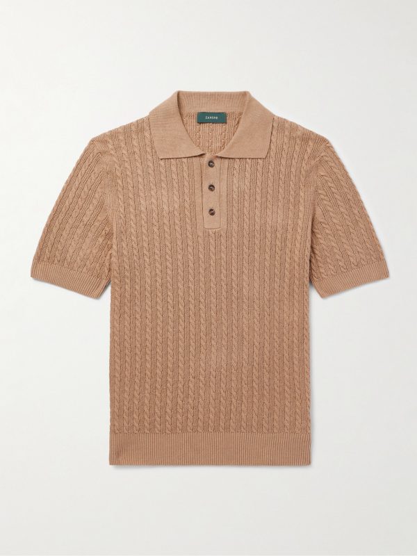 Slim-Fit Cable-Knit Linen and Cotton-Blend Polo Shirt Slim-Fit Cable-Knit Linen and Cotton-Blend Polo Shirt
