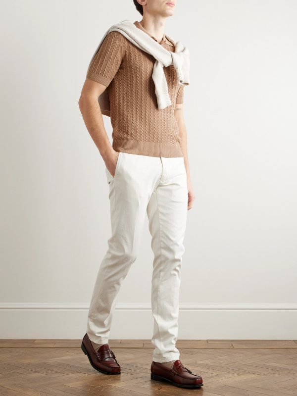 Slim-Fit Cable-Knit Linen and Cotton-Blend Polo Shirt - OU Slim-Fit Cable-Knit Linen and Cotton-Blend Polo Shirt - OU