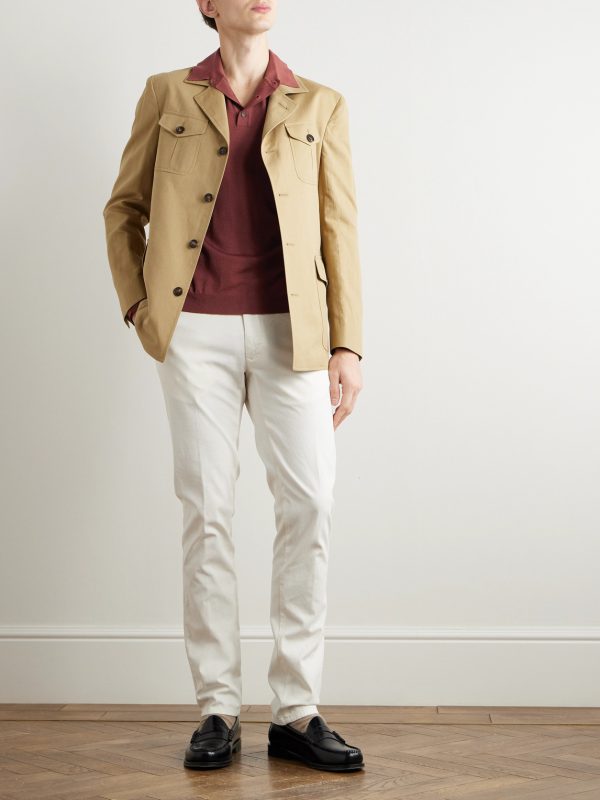 Slim-Fit Panama Stretch-Cotton Canvas Trousers - OU