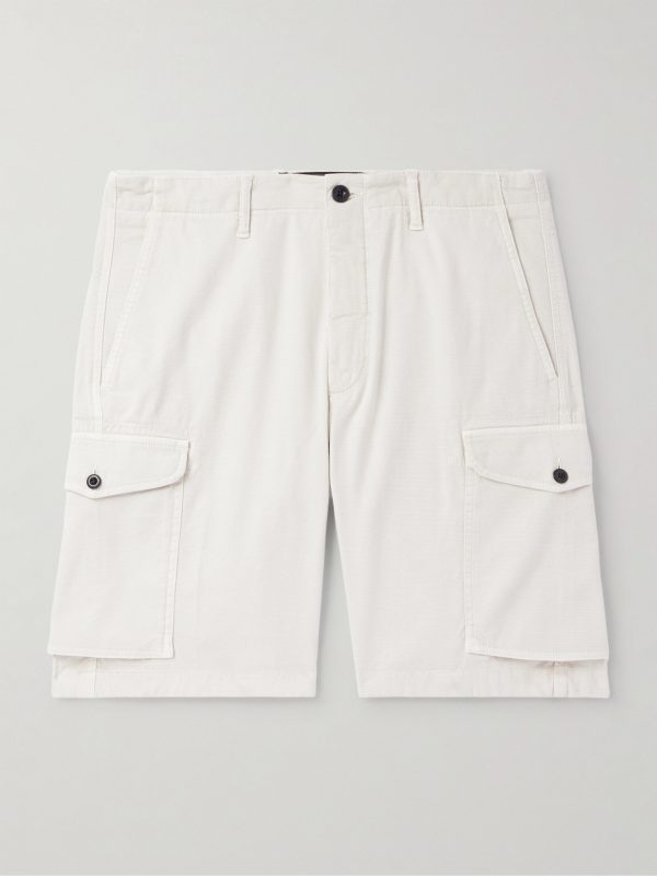 Straight-Leg Textured Cotton-Blend Cargo Shorts