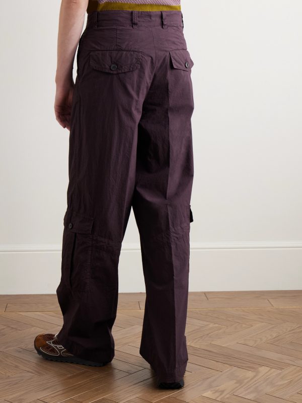Wide-Leg Garment-Dyed Cotton-Poplin Cargo Trousers - BK