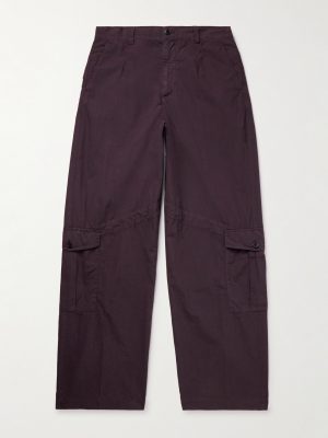 Wide-Leg Garment-Dyed Cotton-Poplin Cargo Trousers