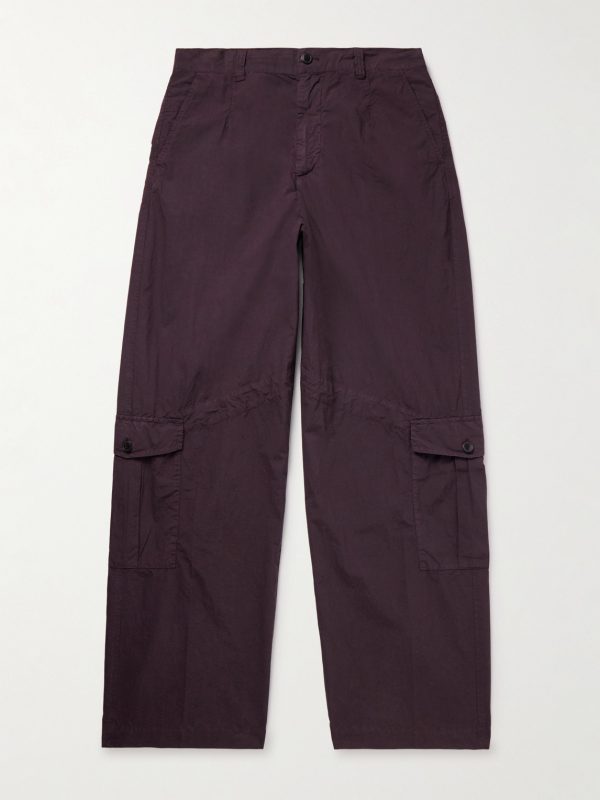 Wide-Leg Garment-Dyed Cotton-Poplin Cargo Trousers