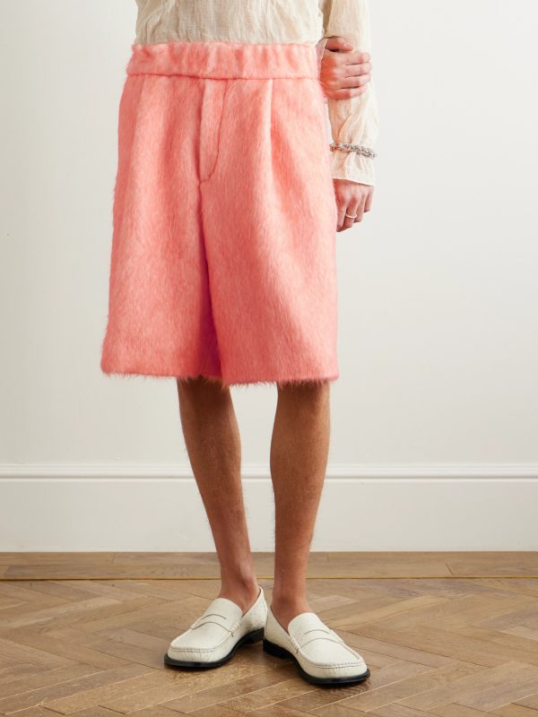 Wide-Leg Pleated Brushed Alpaca and Wool-Blend Shorts - FR Wide-Leg Pleated Brushed Alpaca and Wool-Blend Shorts - FR