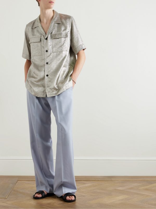 Camp-Collar Lamé Shirt - OU