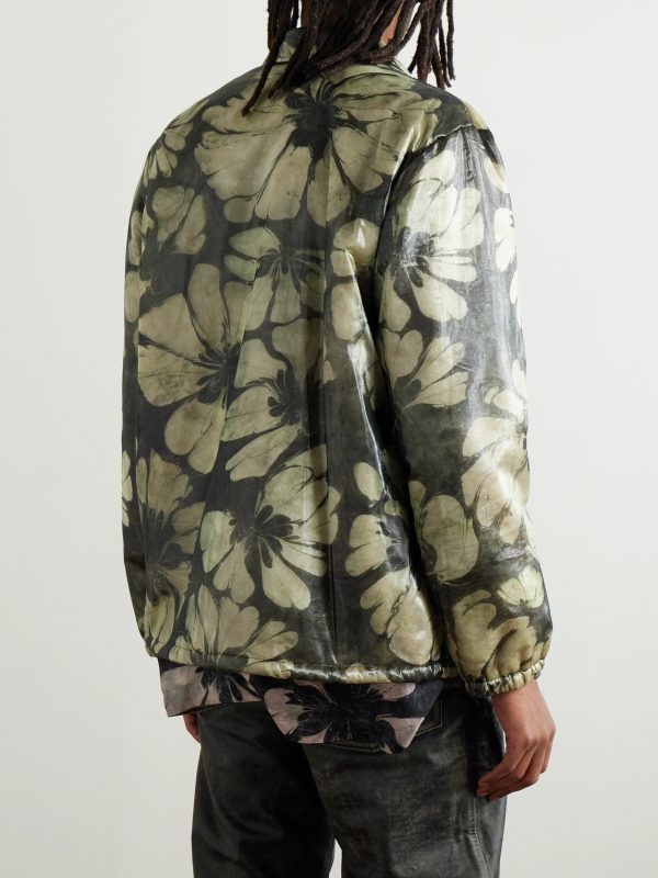 Padded Floral-Print Organza Coach Jacket - BK