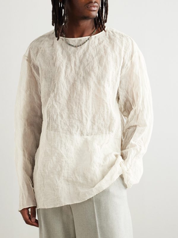 Oversized Metallic Crinkled Cotton-Blend T-Shirt - FR Oversized Metallic Crinkled Cotton-Blend T-Shirt - FR