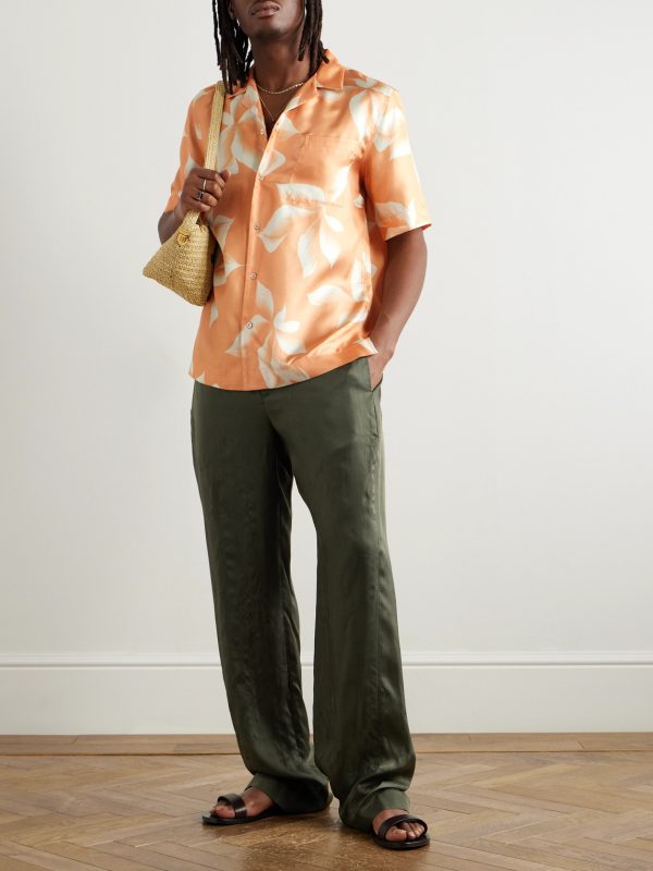 Camp-Collar Floral-Print Silk-Twill Shirt - OU
