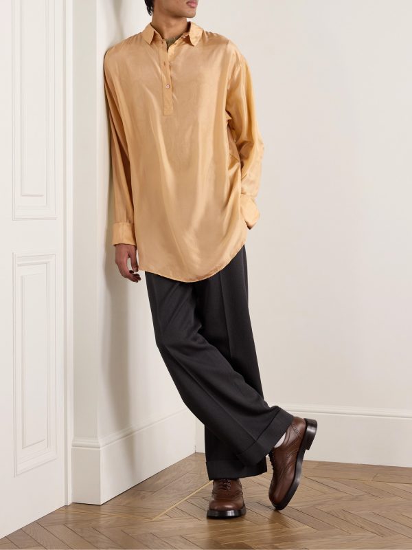 Silk-Satin Half-Placket Shirt - OU