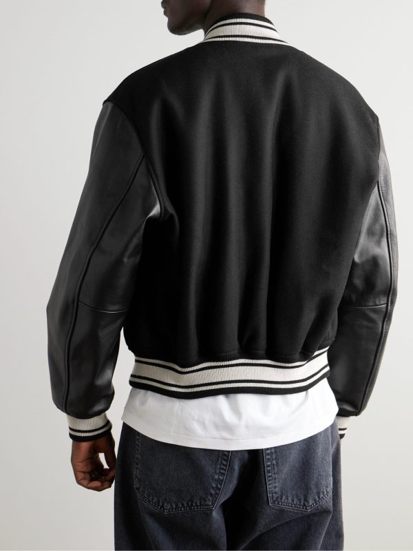 + RSVP GALLERY Logo-Appliquéd Leather-Trimmed Wool-Blend Felt Varsity Jacket - BK + RSVP GALLERY Logo-Appliquéd Leather-Trimmed Wool-Blend Felt Varsity Jacket - BK