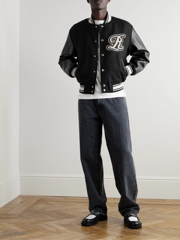 + RSVP GALLERY Logo-Appliquéd Leather-Trimmed Wool-Blend Felt Varsity Jacket - OU + RSVP GALLERY Logo-Appliquéd Leather-Trimmed Wool-Blend Felt Varsity Jacket - OU