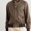 Leather-Trimmed Lyocell-Twill Bomber Jacket - FR Leather-Trimmed Lyocell-Twill Bomber Jacket - FR