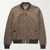 Leather-Trimmed Lyocell-Twill Bomber Jacket Leather-Trimmed Lyocell-Twill Bomber Jacket